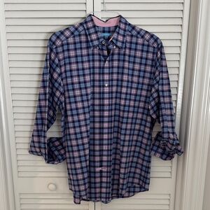 J. McLaughlin Men's Plaid Shirt in Blue and Pink